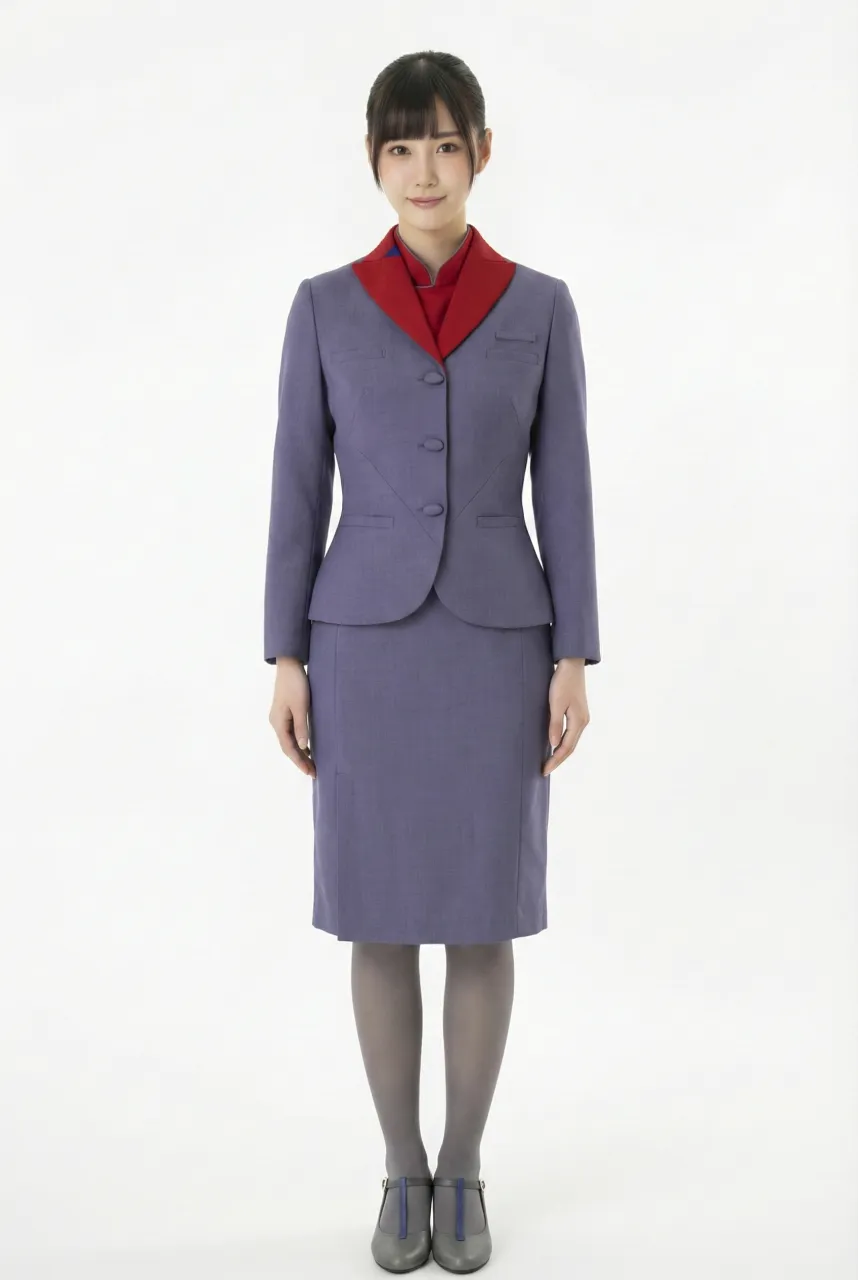 Female flight attendant wearing a jacket