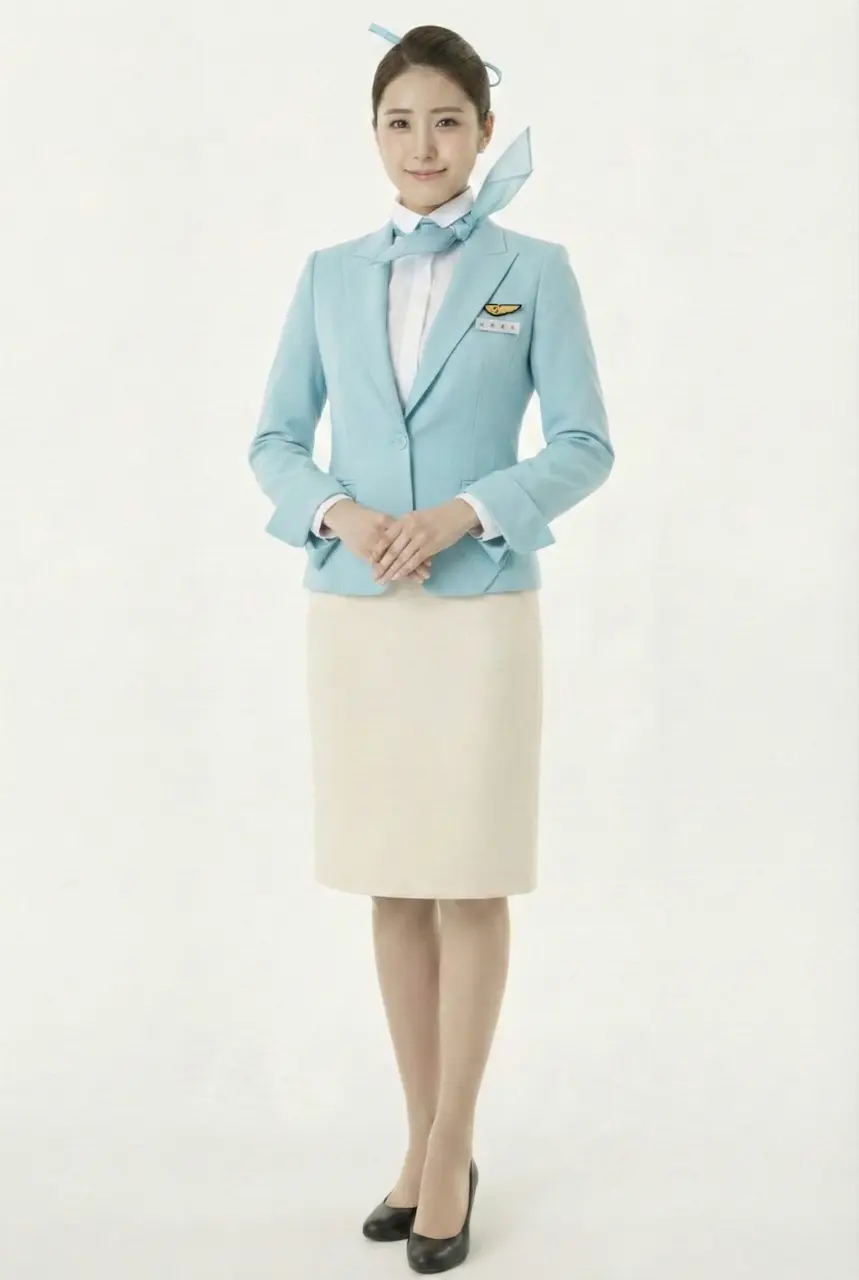 Female flight attendant wearing a jacket
