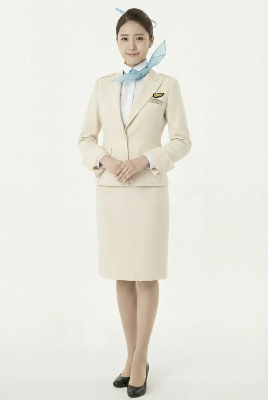 Female flight attendant wearing a jacket